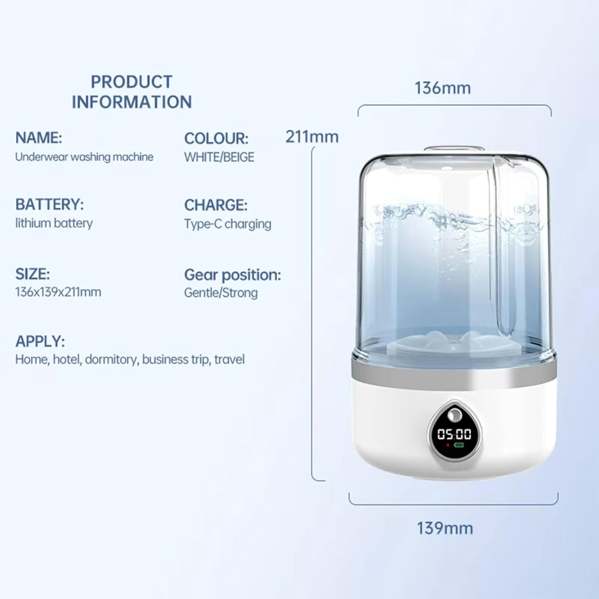 مینی ماشین لباسشویی پرتابل و مسافرتی چندکاره (Portable Mini Washing Machine) - Image 2